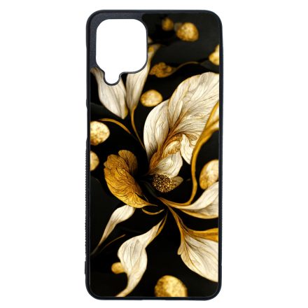 Szépséges fekete-arany virág szatén Art Samsung Galaxy A12 tok