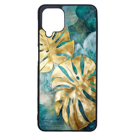 Gyönyörű kék aranyló levelek Art Samsung Galaxy A12 tok