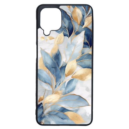 Gyönyörű kék és arany leveles Art Samsung Galaxy A12 tok