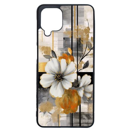 Különleges arany és fehér virágos absztrakt Art Samsung Galaxy A12 tok
