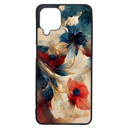 Gyönyörű piros-kék virágos Art Samsung Galaxy A12 tok