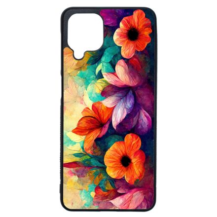 Festett hatású színes virágos Art Samsung Galaxy A12 tok