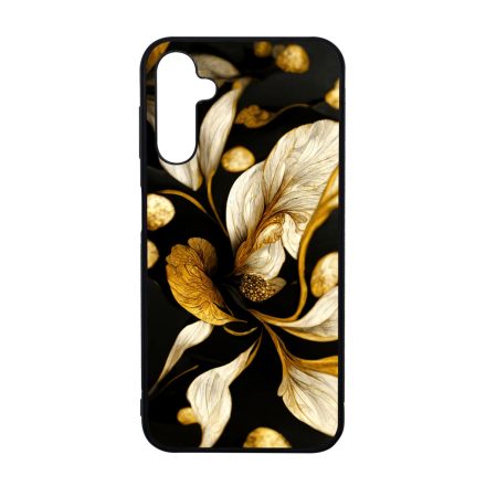 Szépséges fekete-arany virág szatén Art Samsung Galaxy A14 4G/5G tok