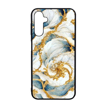 Örvénylő fehér-kék és arany márvány mintás Samsung Galaxy A14 4G/5G tok