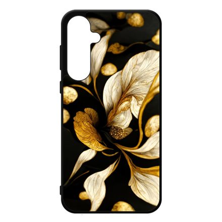 Szépséges fekete-arany virág szatén Art Samsung Galaxy A35 tok