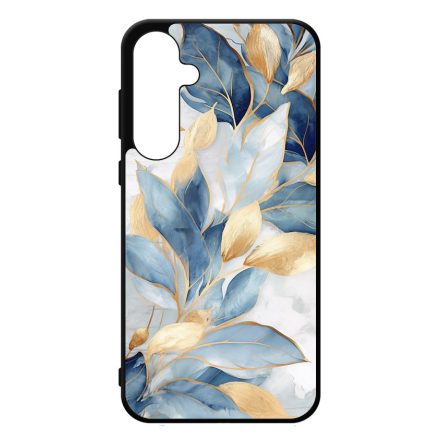 Gyönyörű kék és arany leveles Art Samsung Galaxy A35 tok