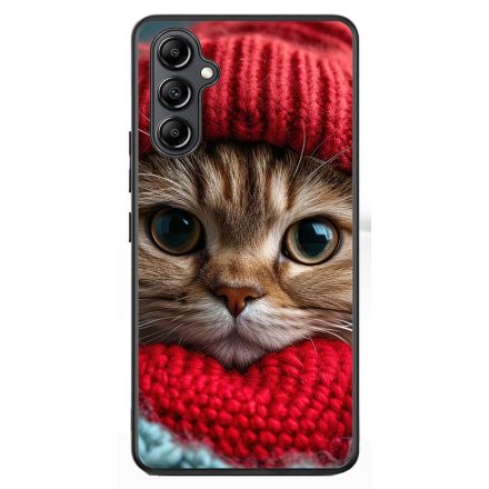 Cuki vörös cica piros sapkában Samsung Galaxy A54 5G tok