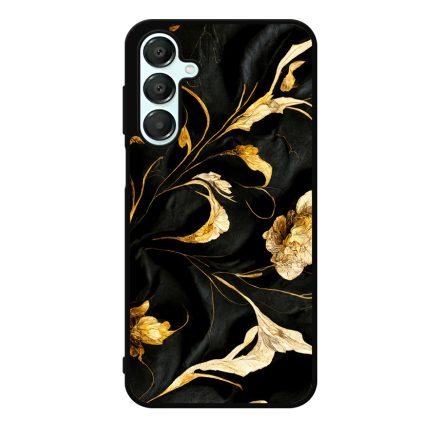Szatén fekete-arany virág mintás Art Samsung Galaxy A55 tok