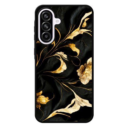 Szatén fekete-arany virág mintás Art Samsung Galaxy A56 tok