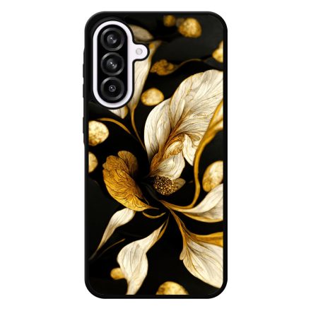 Szépséges fekete-arany virág szatén Art Samsung Galaxy A56 tok
