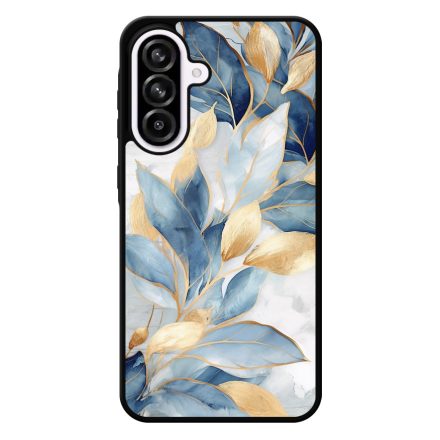 Gyönyörű kék és arany leveles Art Samsung Galaxy A56 tok