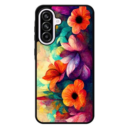 Festett hatású színes virágos Art Samsung Galaxy A56 tok