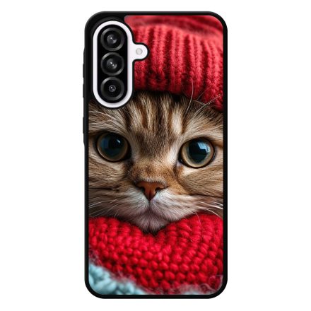 Cuki vörös cica piros sapkában Samsung Galaxy A56 tok