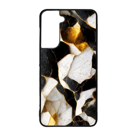 Luxury fekete-fehér és arany márvány mintás Samsung Galaxy S21 FE tok