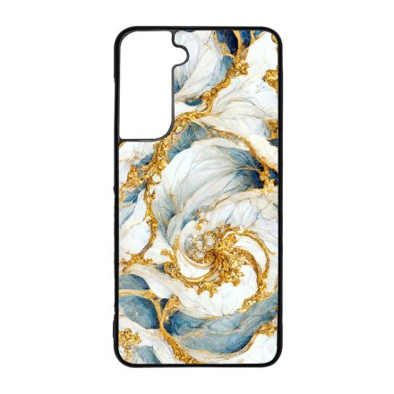 Örvénylő fehér-kék és arany márvány mintás Samsung Galaxy S21 FE tok