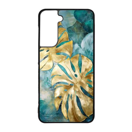 Gyönyörű kék aranyló levelek Art Samsung Galaxy S21 FE tok