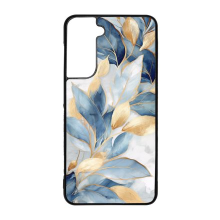 Gyönyörű kék és arany leveles Art Samsung Galaxy S21 FE tok