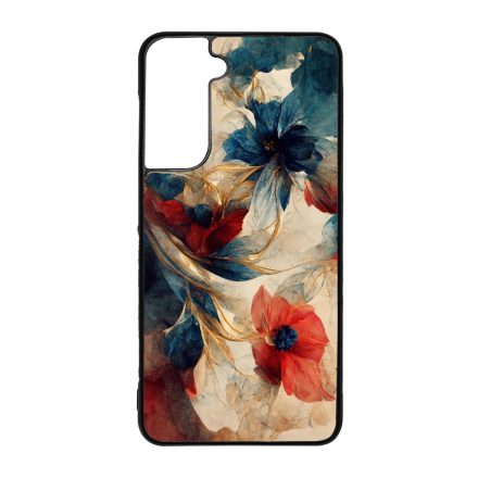 Gyönyörű piros-kék virágos Art Samsung Galaxy S21 FE tok