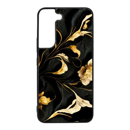 Szatén fekete-arany virág mintás Art Samsung Galaxy S22 tok