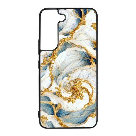 Örvénylő fehér-kék és arany márvány mintás Samsung Galaxy S22 tok