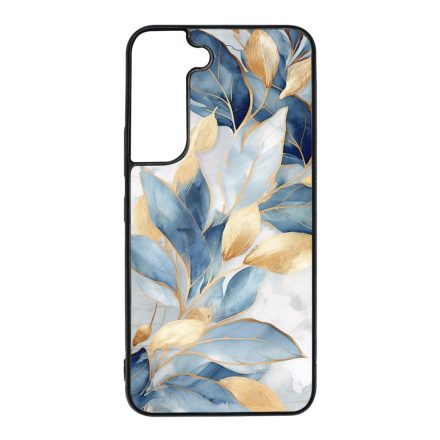 Gyönyörű kék és arany leveles Art Samsung Galaxy S22 tok