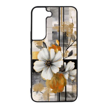Különleges arany és fehér virágos absztrakt Art Samsung Galaxy S22 tok