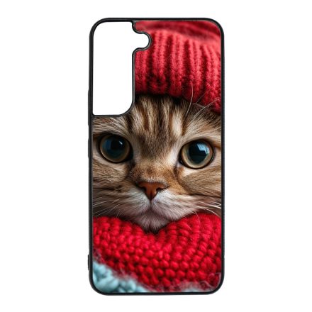Cuki vörös cica piros sapkában Samsung Galaxy S22 tok