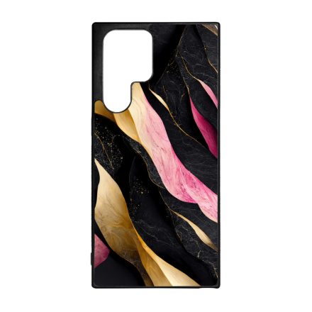 Szépséges fekete-pink és arany márvány mintás Samsung Galaxy S22 Ultra tok