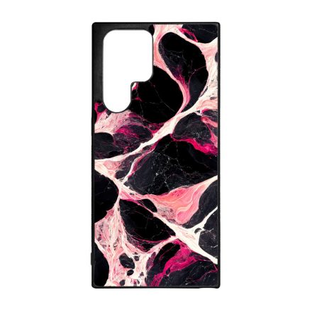 Különleges fekete-fehér és pink márvány mintás Samsung Galaxy S22 Ultra tok