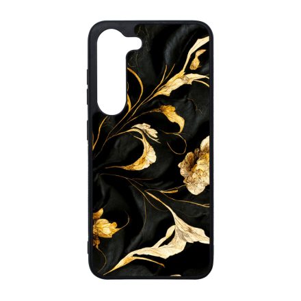 Szatén fekete-arany virág mintás Art Samsung Galaxy S23 Plus tok