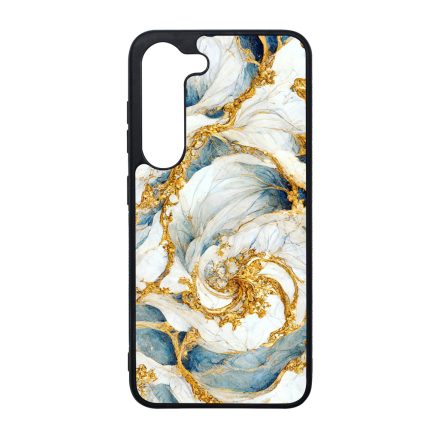 Örvénylő fehér-kék és arany márvány mintás Samsung Galaxy S23 Plus tok