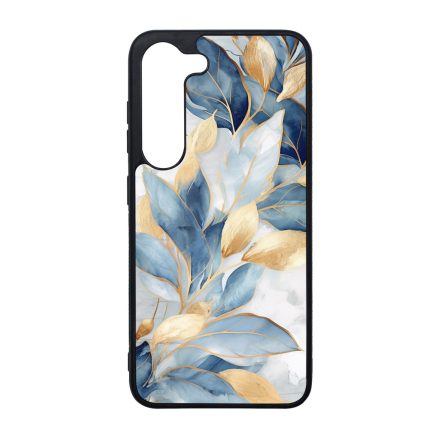 Gyönyörű kék és arany leveles Art Samsung Galaxy S23 Plus tok