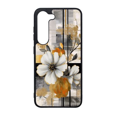 Különleges arany és fehér virágos absztrakt Art Samsung Galaxy S23 Plus tok
