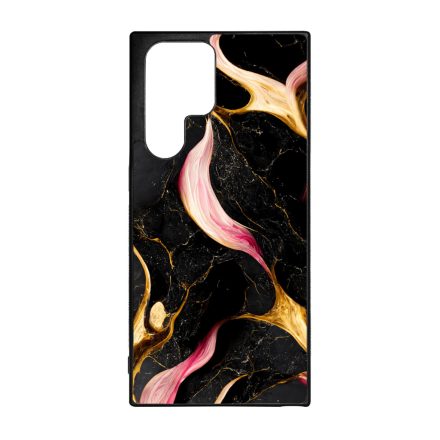 Különleges fekete-pink és arany márvány mintás Samsung Galaxy S23 Ultra tok