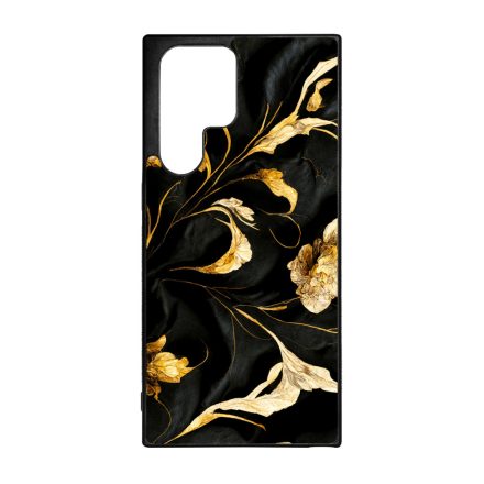 Szatén fekete-arany virág mintás Art Samsung Galaxy S23 Ultra tok