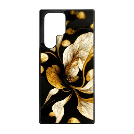 Szépséges fekete-arany virág szatén Art Samsung Galaxy S23 Ultra tok