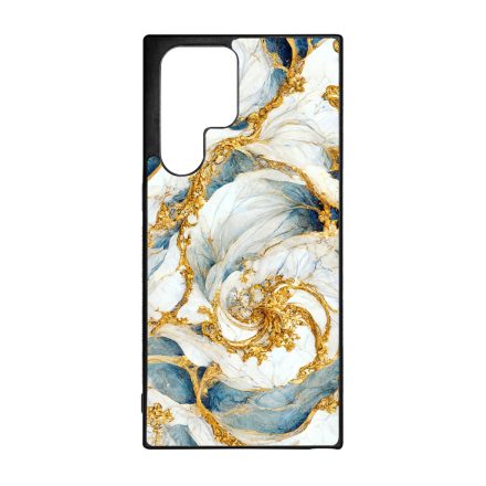 Örvénylő fehér-kék és arany márvány mintás Samsung Galaxy S23 Ultra tok