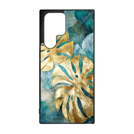 Gyönyörű kék aranyló levelek Art Samsung Galaxy S23 Ultra tok