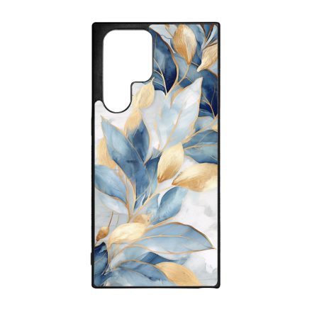 Gyönyörű kék és arany leveles Art Samsung Galaxy S23 Ultra tok