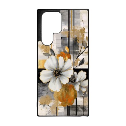 Különleges arany és fehér virágos absztrakt Art Samsung Galaxy S23 Ultra tok