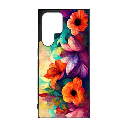 Festett hatású színes virágos Art Samsung Galaxy S23 Ultra tok