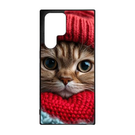 Cuki vörös cica piros sapkában Samsung Galaxy S23 Ultra tok