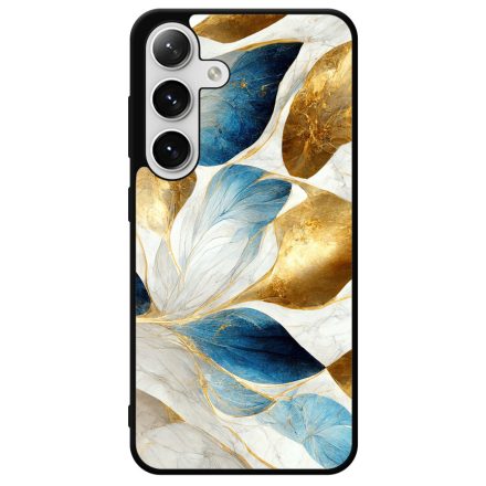 Csodaszép fehér-arany leveles márvány mintás Samsung Galaxy S24 tok