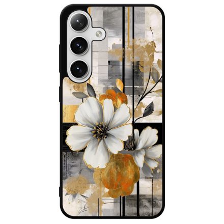 Különleges arany és fehér virágos absztrakt Art Samsung Galaxy S24 Plus tok