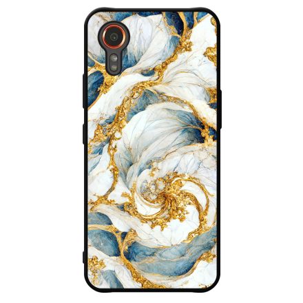 Örvénylő fehér-kék és arany márvány mintás Samsung Galaxy Xcover 7 tok