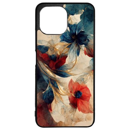 Gyönyörű piros-kék virágos Art Xiaomi Mi 11 Lite tok