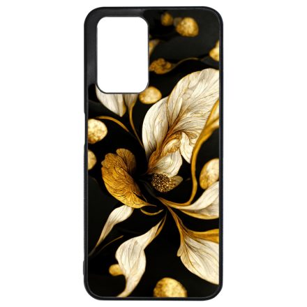 Szépséges fekete-arany virág szatén Art Xiaomi Redmi 10 / Redmi 10 (2022) tok