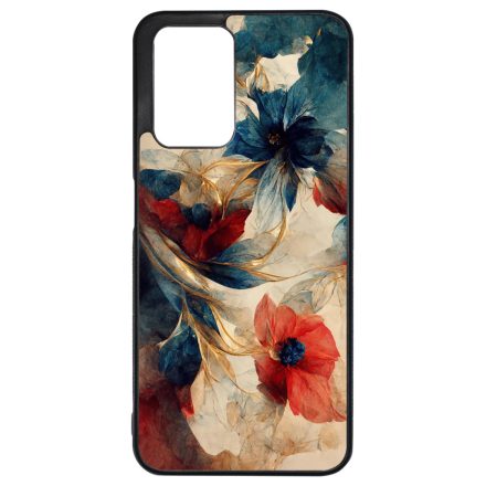Gyönyörű piros-kék virágos Art Xiaomi Redmi 10 / Redmi 10 (2022) tok