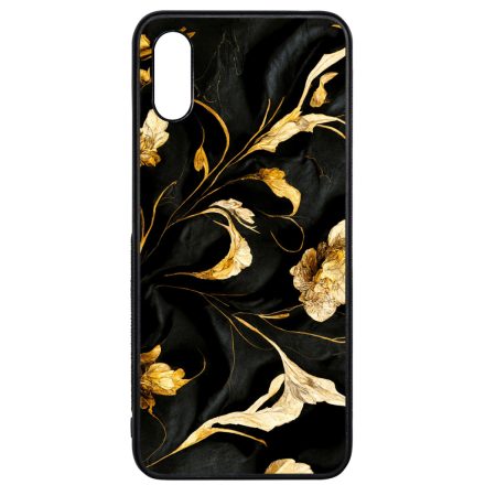 Szatén fekete-arany virág mintás Art Xiaomi Redmi 9A / Redmi 9AT tok