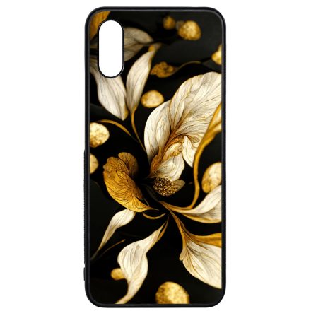 Szépséges fekete-arany virág szatén Art Xiaomi Redmi 9A / Redmi 9AT tok
